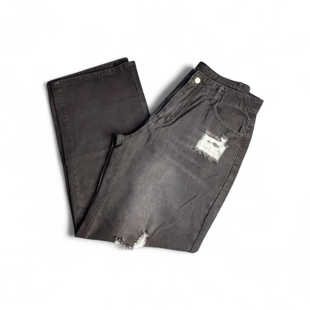 Romwe Distressed Black/Grey Denim Jeans Womens Size XL - Picture 5 of 6